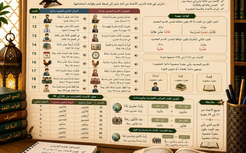 Arabic numbers lesson from 11 to 19
