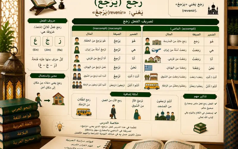 Arabic verb lesson about raja’a meaning to return