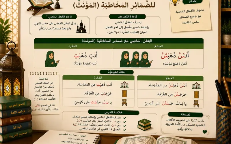 Arabic past tense conjugation lesson for feminine pronouns