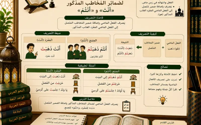 Arabic past tense conjugation lesson for masculine pronouns