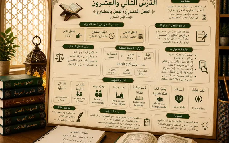 Illustration of the Arabic present tense الْفِعْلُ الْمُضَارِعُ