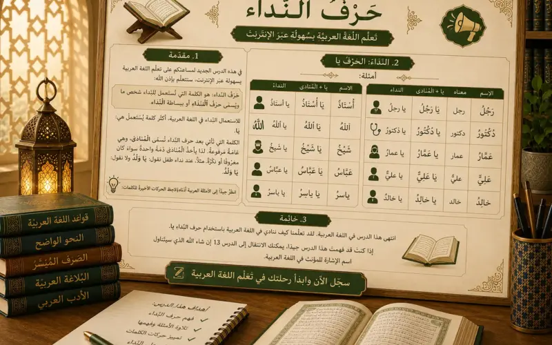Arabic illustration about the vocative particle ya