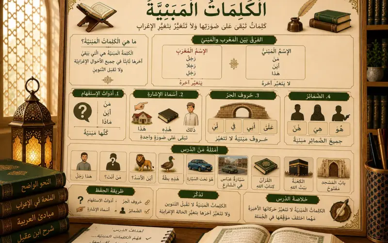 Arabic illustration about indeclinable words