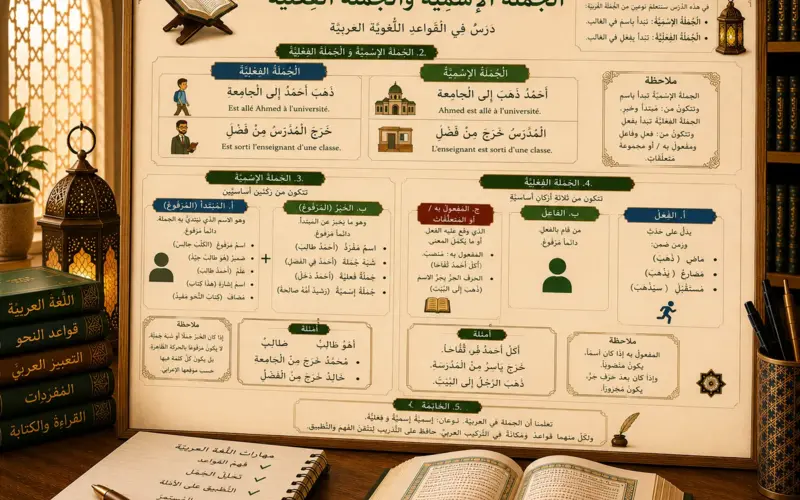 Arabic illustration about nominal and verbal sentences