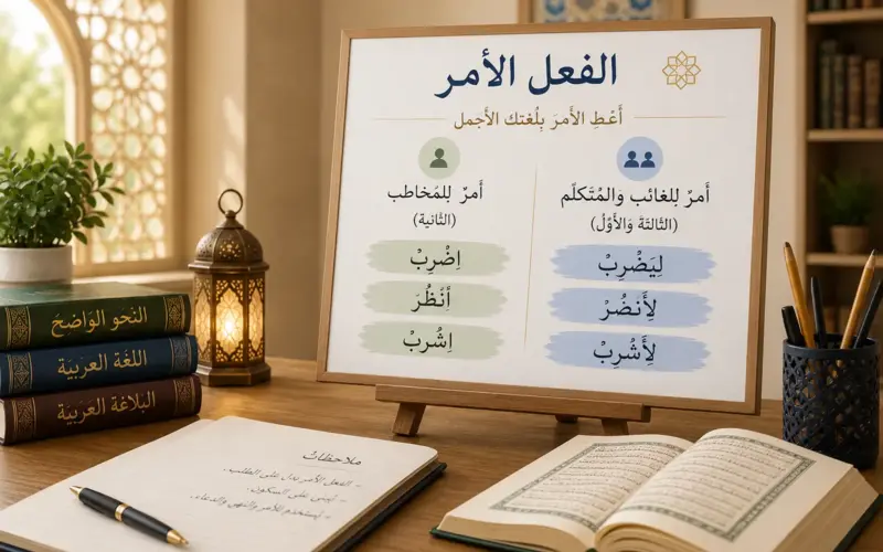 Arabic board showing Quranic imperative verbs