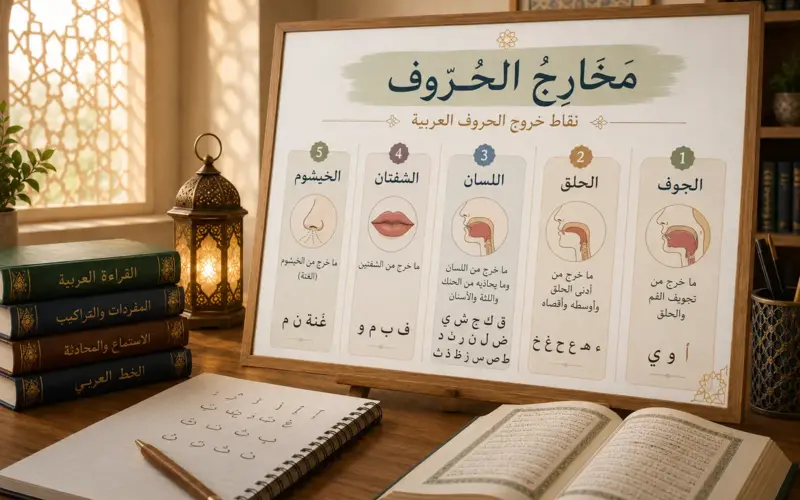 Tableau de Tajwid sur les points de sortie des lettres arabes