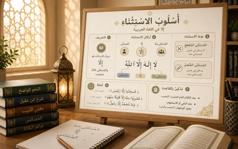 Arabic board explaining the exception particle illa