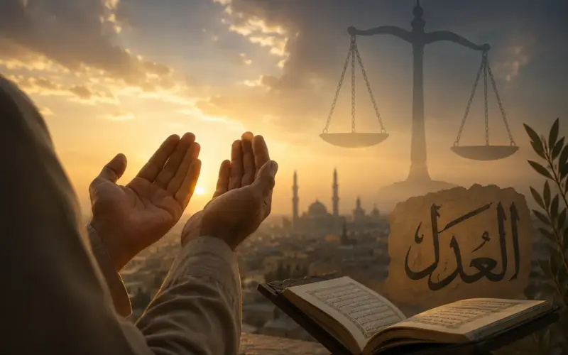 Supplication against injustice with Quran and scales of justice
