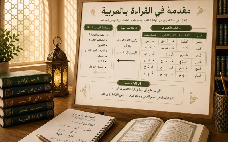 Tableau de lecture des mots en arabe