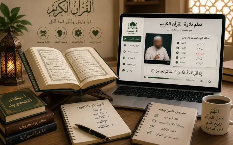 Online Quran recitation course displayed on a computer