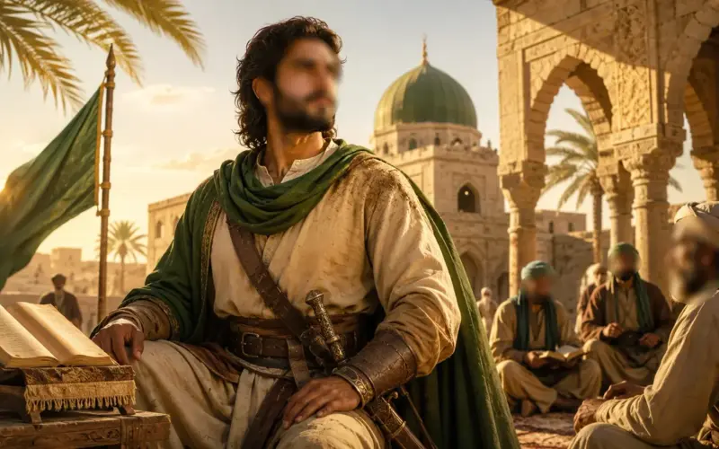 Muslim man in a historical Medina scene
