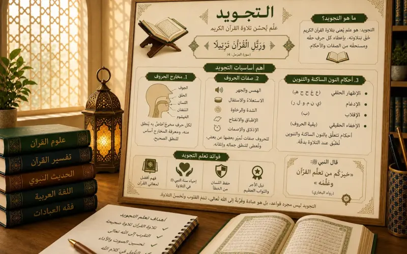 Tajwid board with Quran and open books