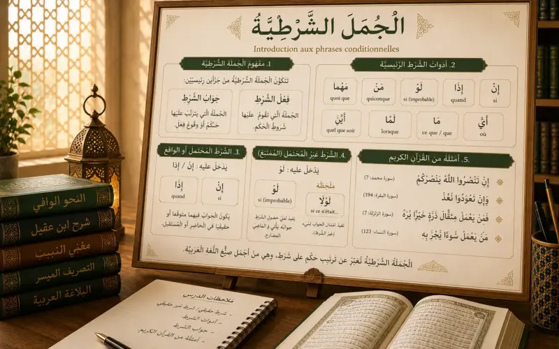 Arabic grammar board about conditional sentences