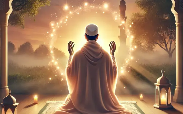 Mann bittet Allah im Gebet um Schutz vor Prüfungen und Unglück