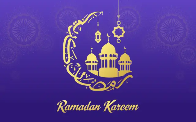 Illustration Ramadan Kareem avec croissant et mosquée