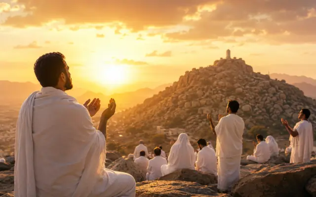 Des milliers de pèlerins musulmans rassemblés sur la plaine d'Arafat lors du Hajj pour la station du wuquf, le 9 Dhul Hijja