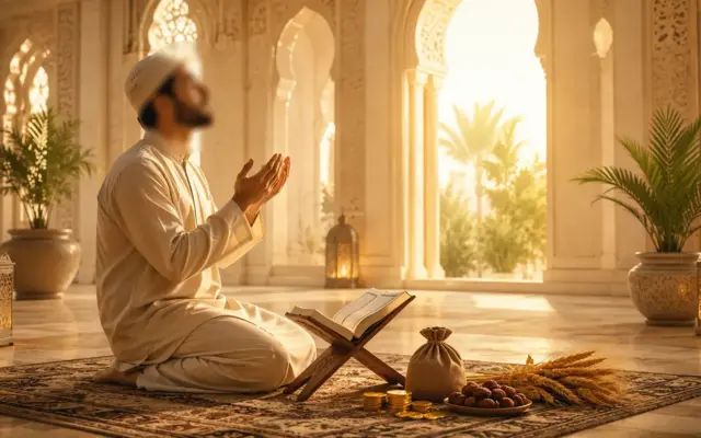 Muslimischer Mann bittet Allah um gesegneten Lebensunterhalt