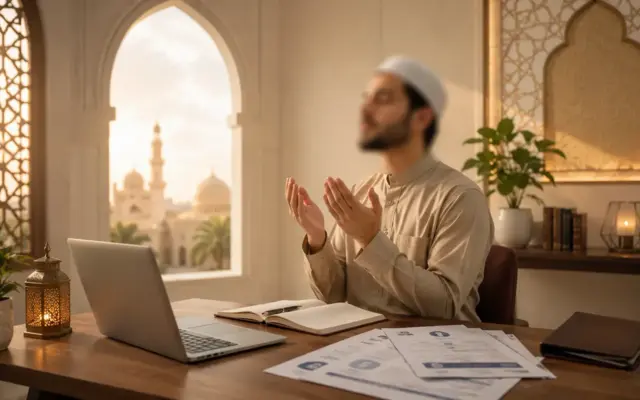 Muslimischer Mann spricht Duʿā, um eine Arbeit zu finden