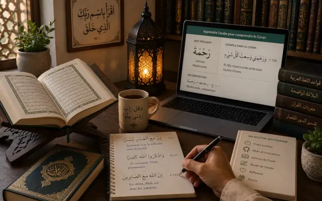 Étudiant apprenant l’arabe coranique en ligne