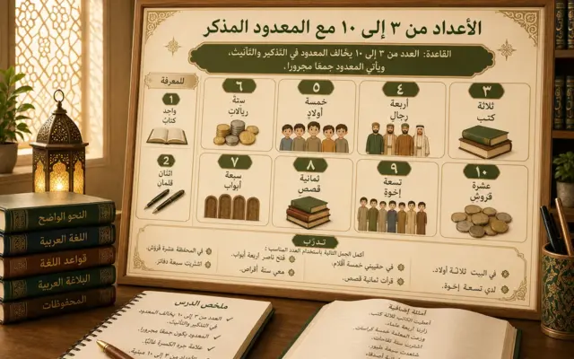 Leçon illustrée sur les nombres arabes de 3 à 10