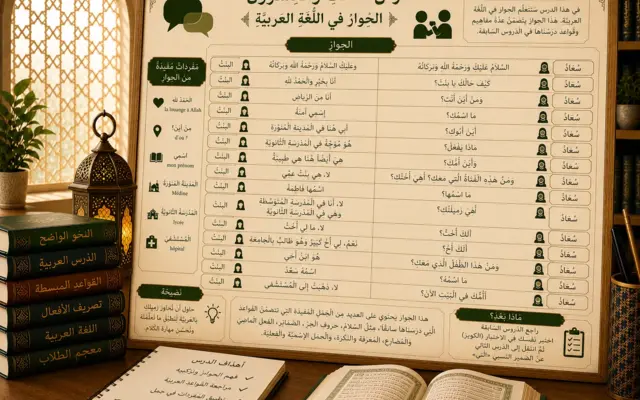 Illustration eines arabischen Dialogs für Anfänger: الحِوَار