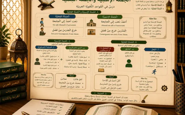 Illustration arabe sur la phrase nominale et verbale