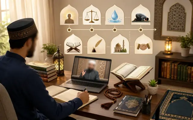 Étudiant suivant un cours de sciences islamiques en ligne