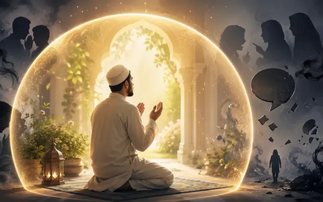 Homme musulman priant protégé des influences nuisibles