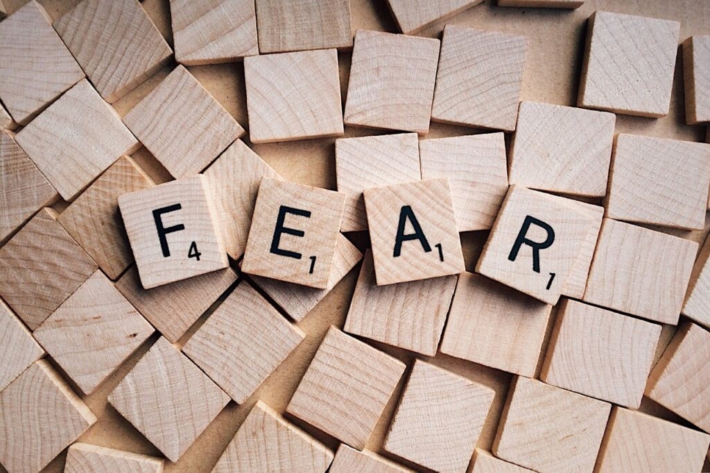 Word fear on wooden blocks illustrating parental concern