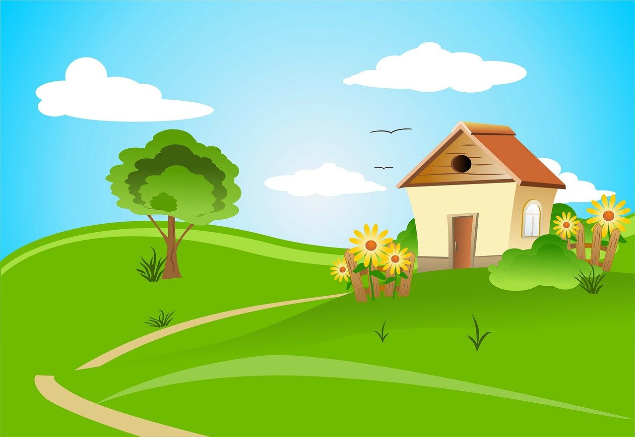 House in a green landscape