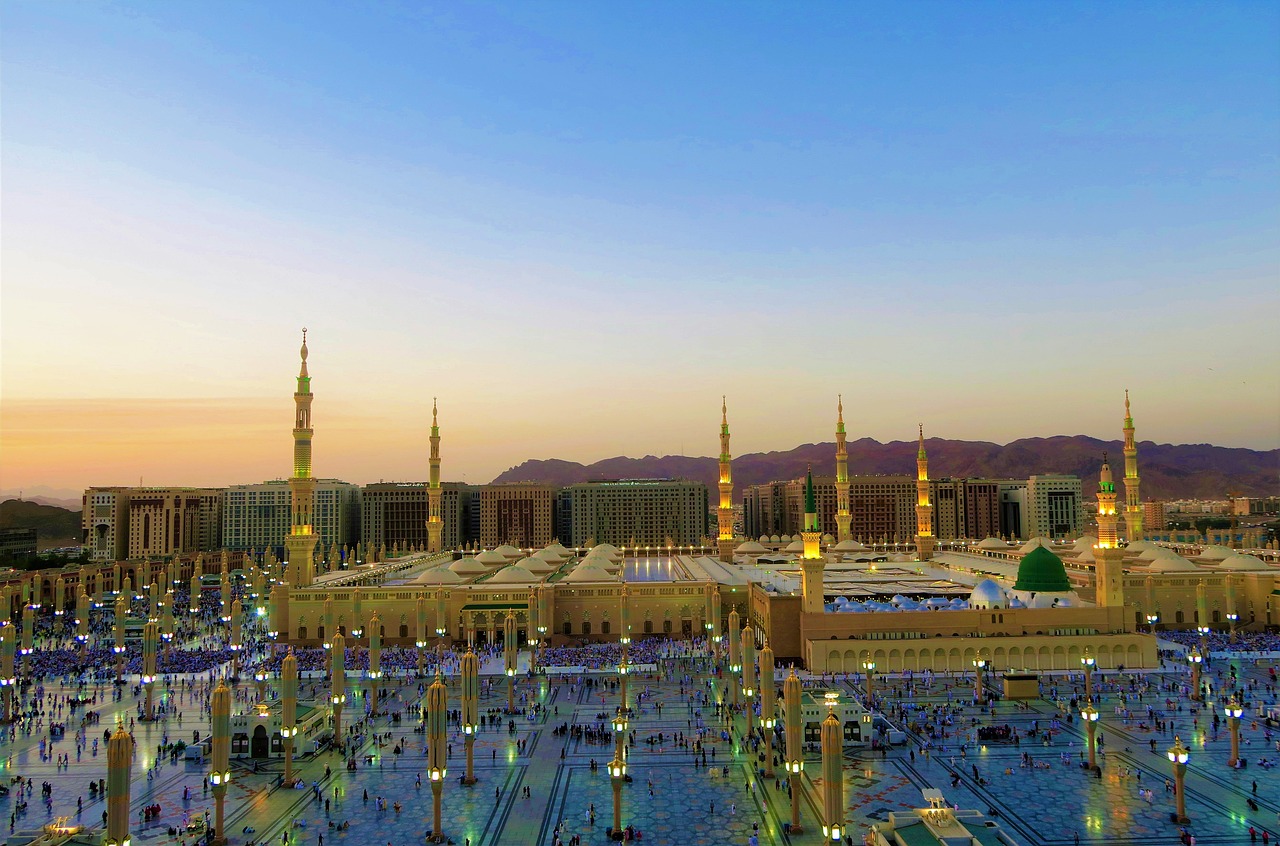 Prophet’s Mosque in Medina at sunset