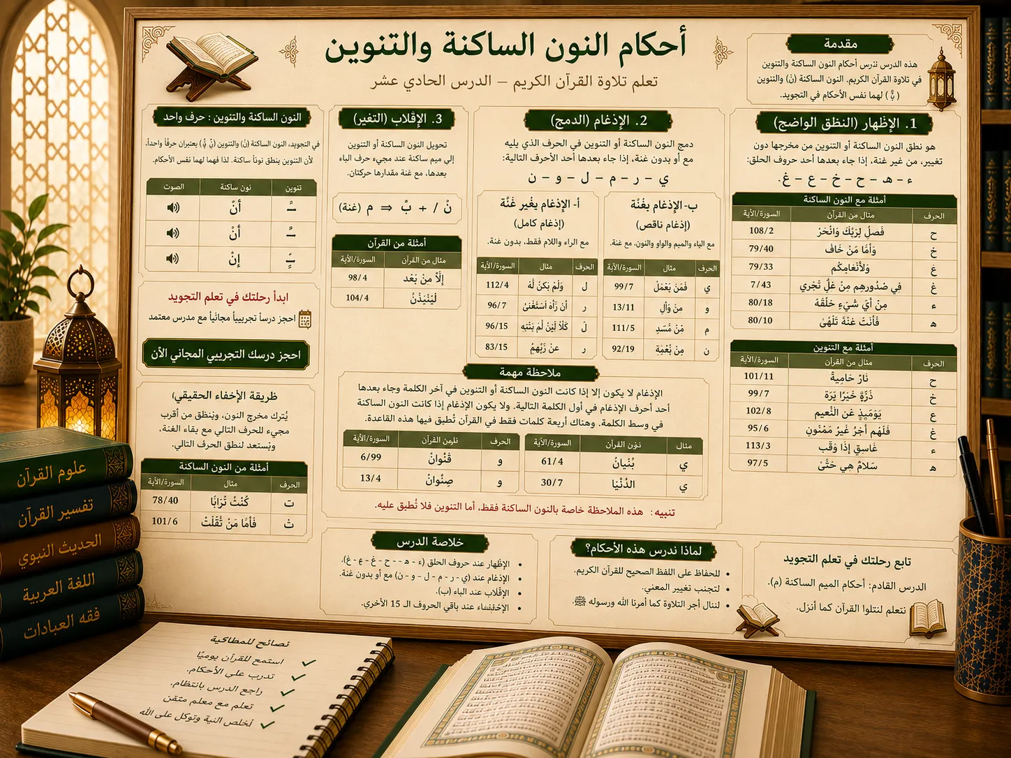 Cours de tajwid sur le noun sakina et le tanwine
