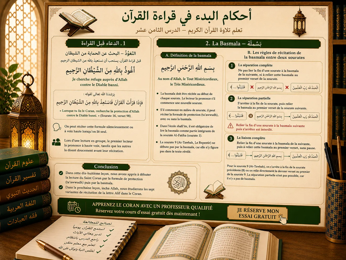 Cours de tajwid sur le début de la lecture du Coran