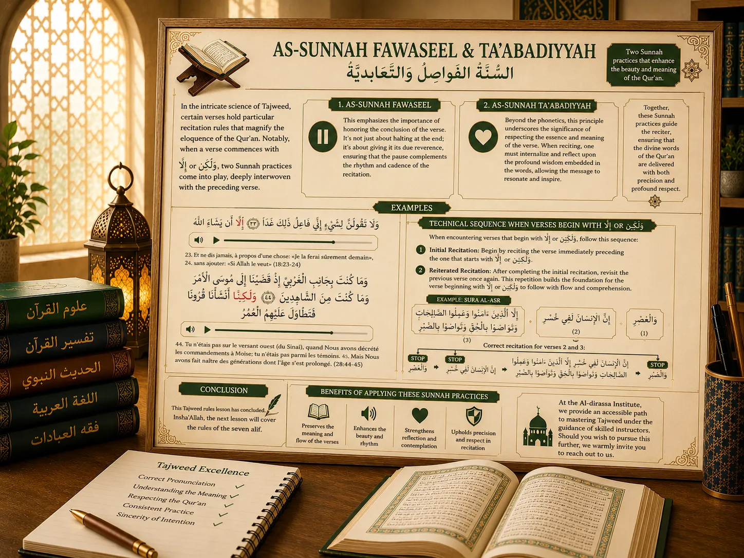 Tajweed lesson about As-Sunnah Fawaseel and Taabadiyyah