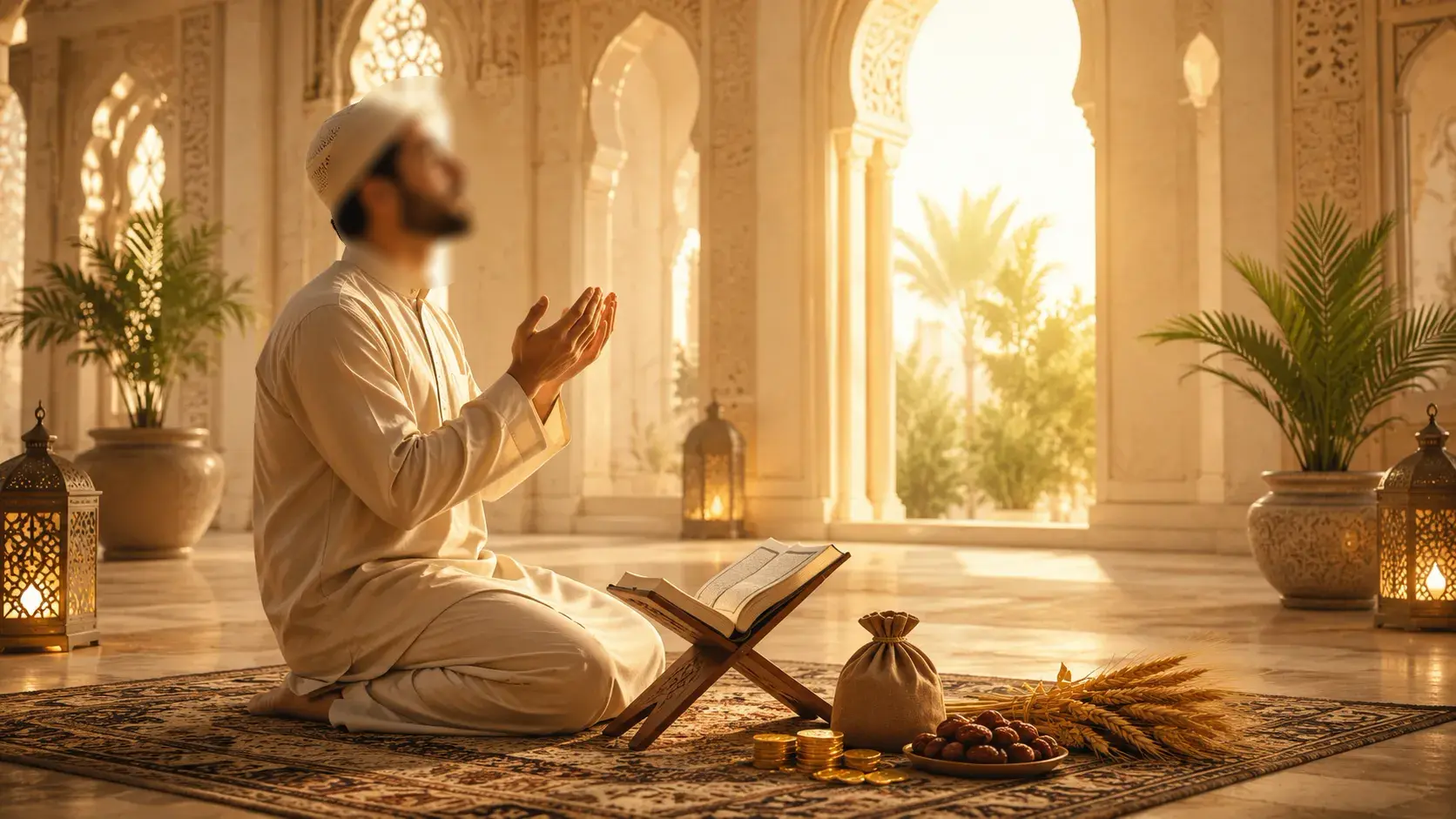 Homme musulman invoquant Allah pour une subsistance bénie