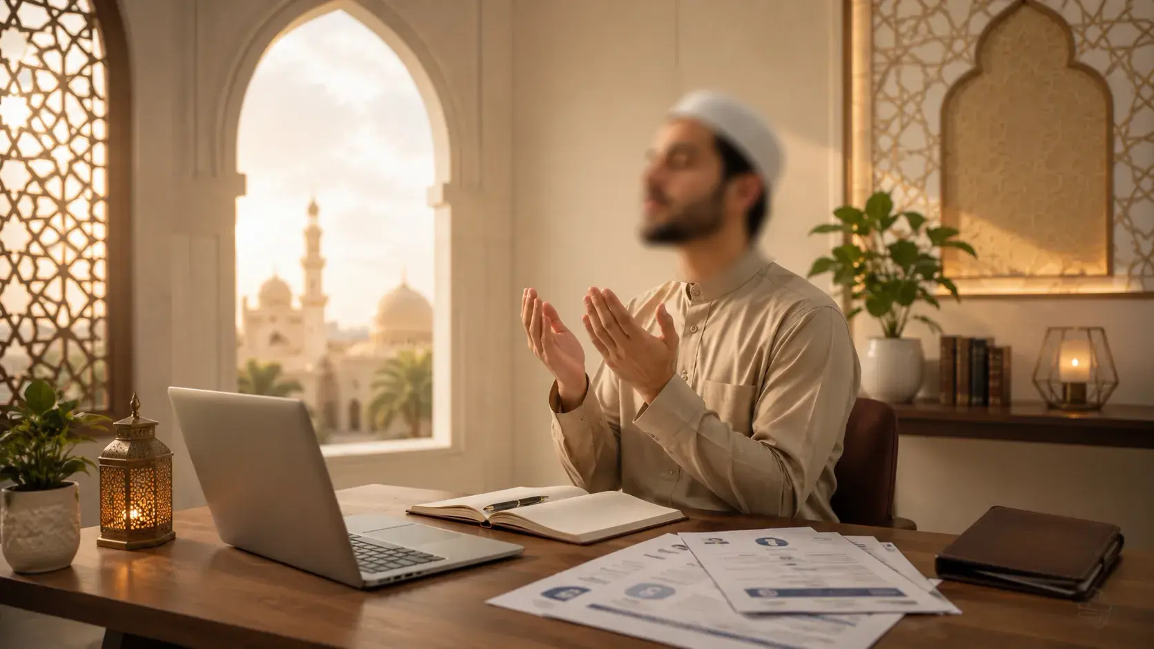 Muslim man making dua to find a job