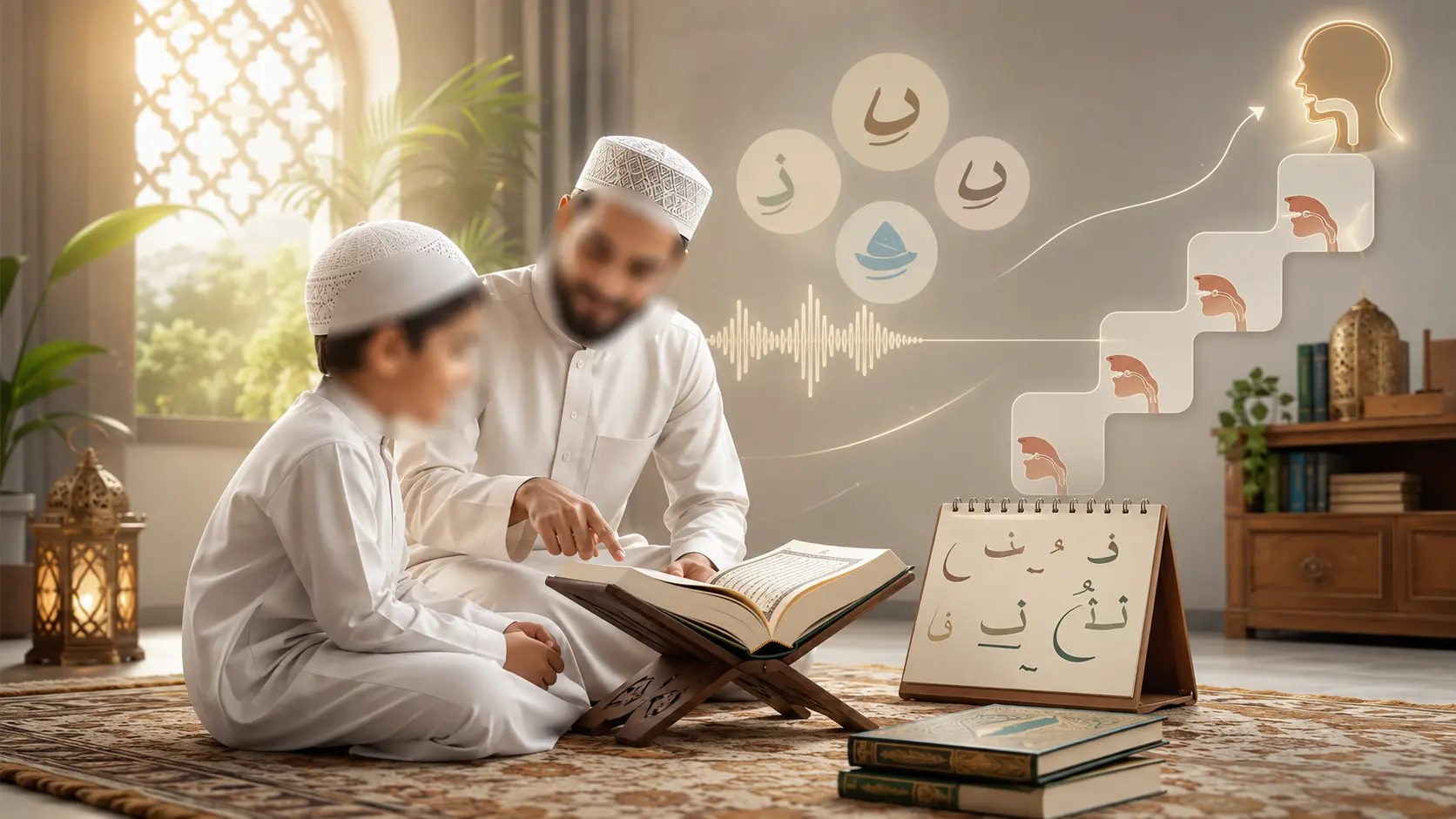 Child learning the Nouraniya Method with a teacher