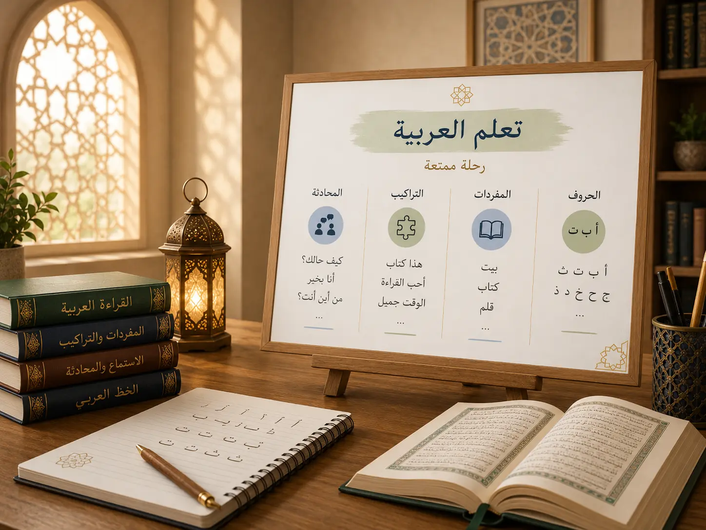 Arabic board showing prepositions and pronouns