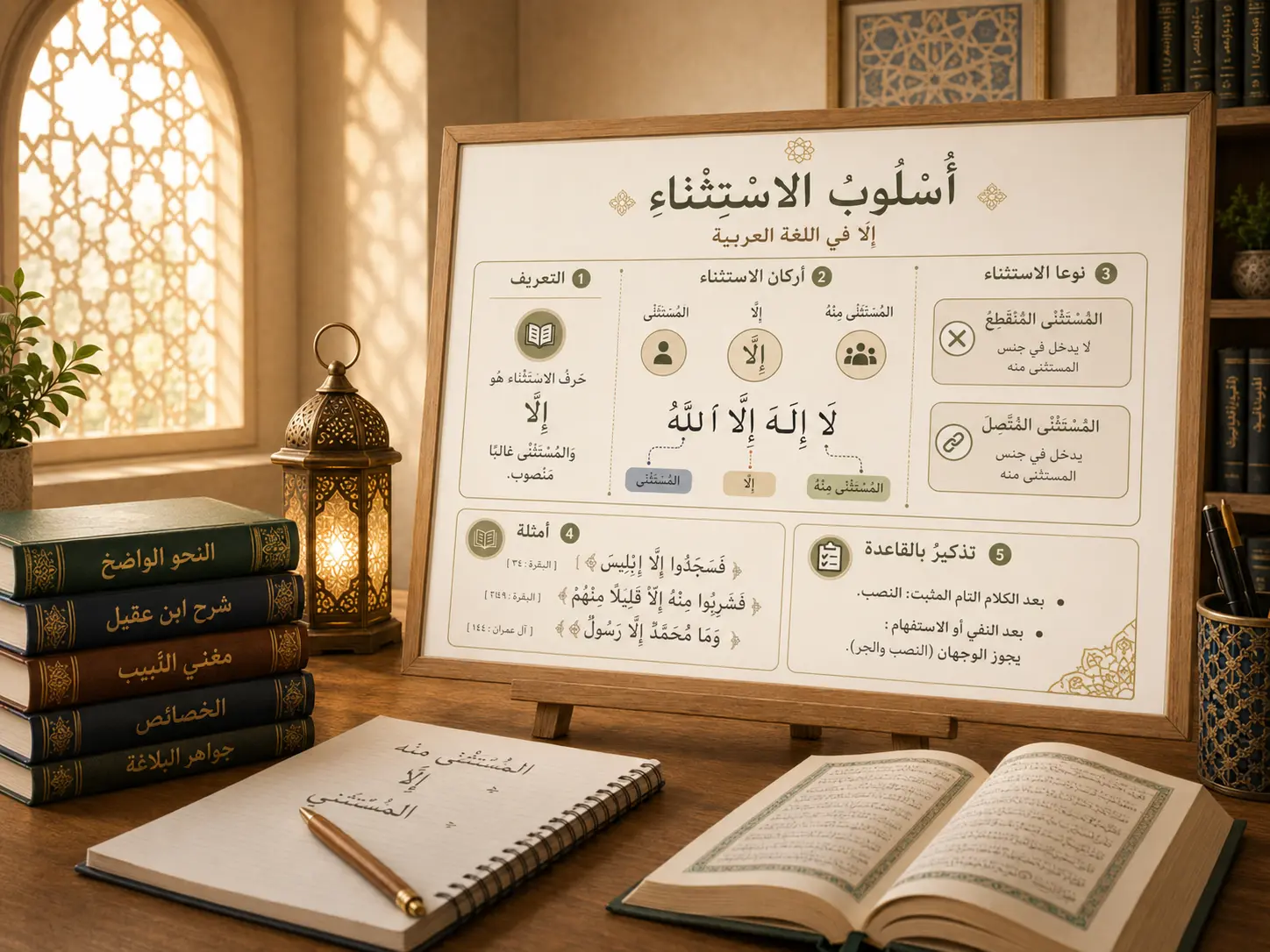Arabic board explaining the exception particle illa