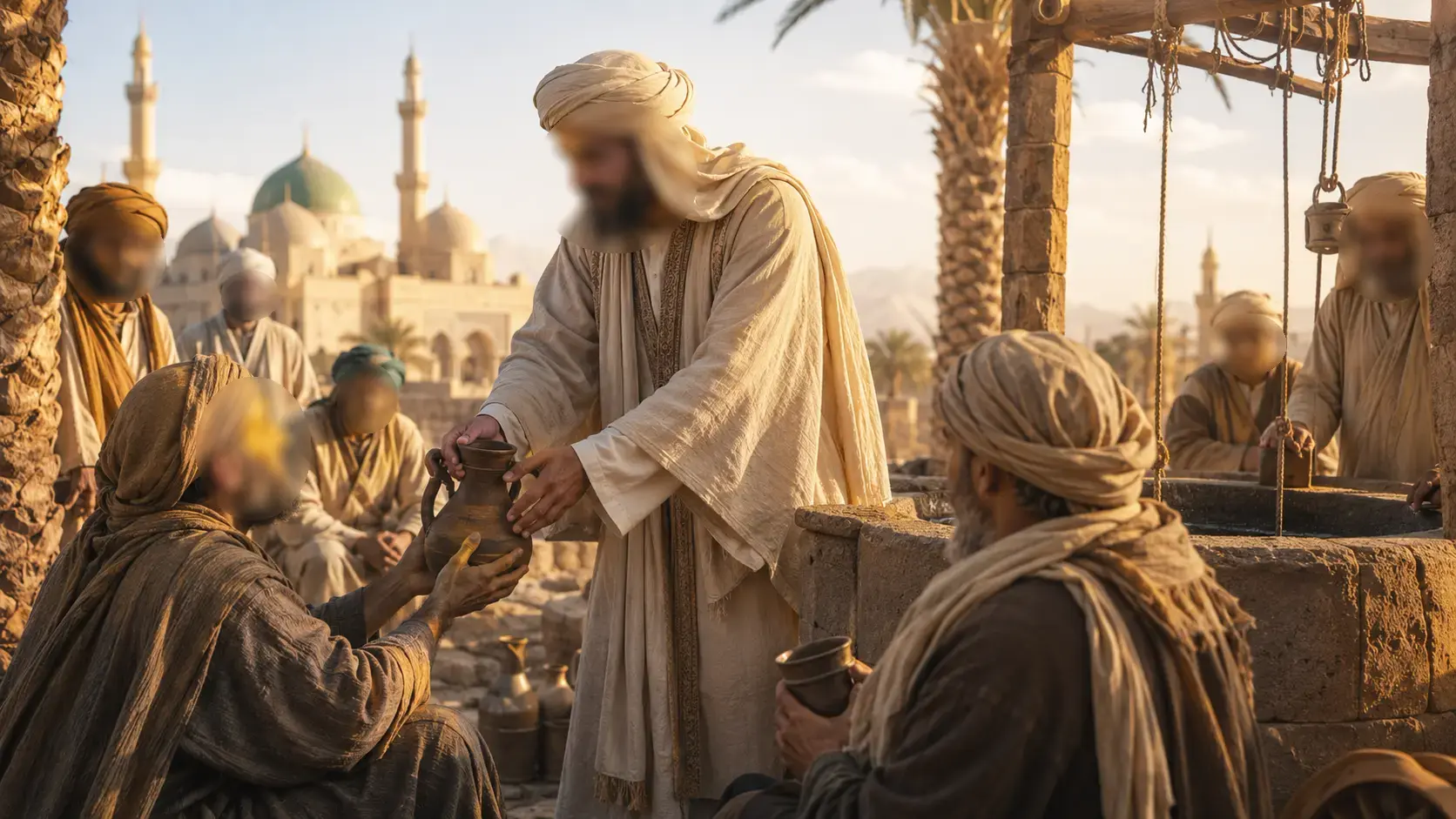 Homme offrant de l’eau près de la mosquée