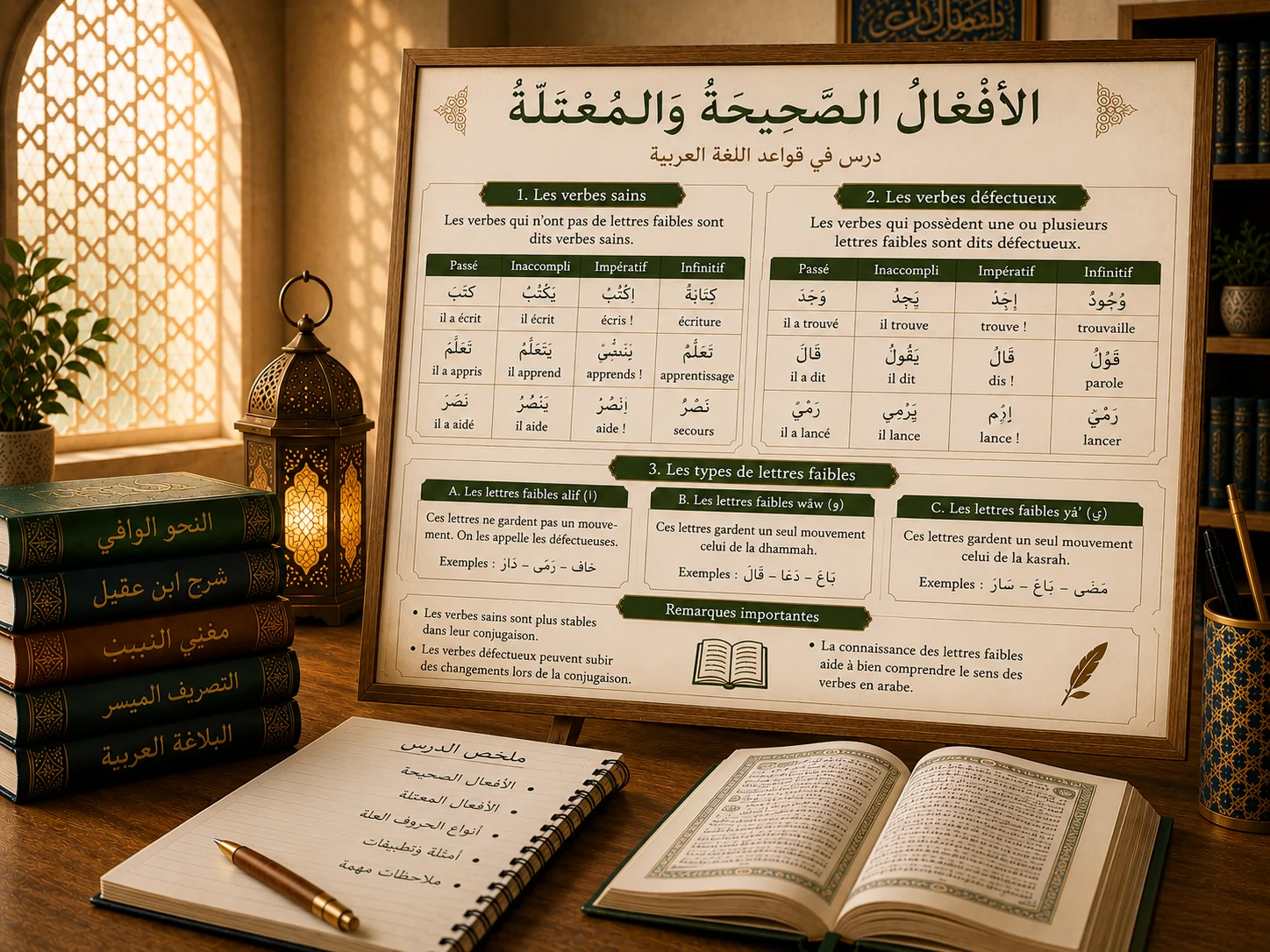 Tableau de grammaire arabe sur la double emphase