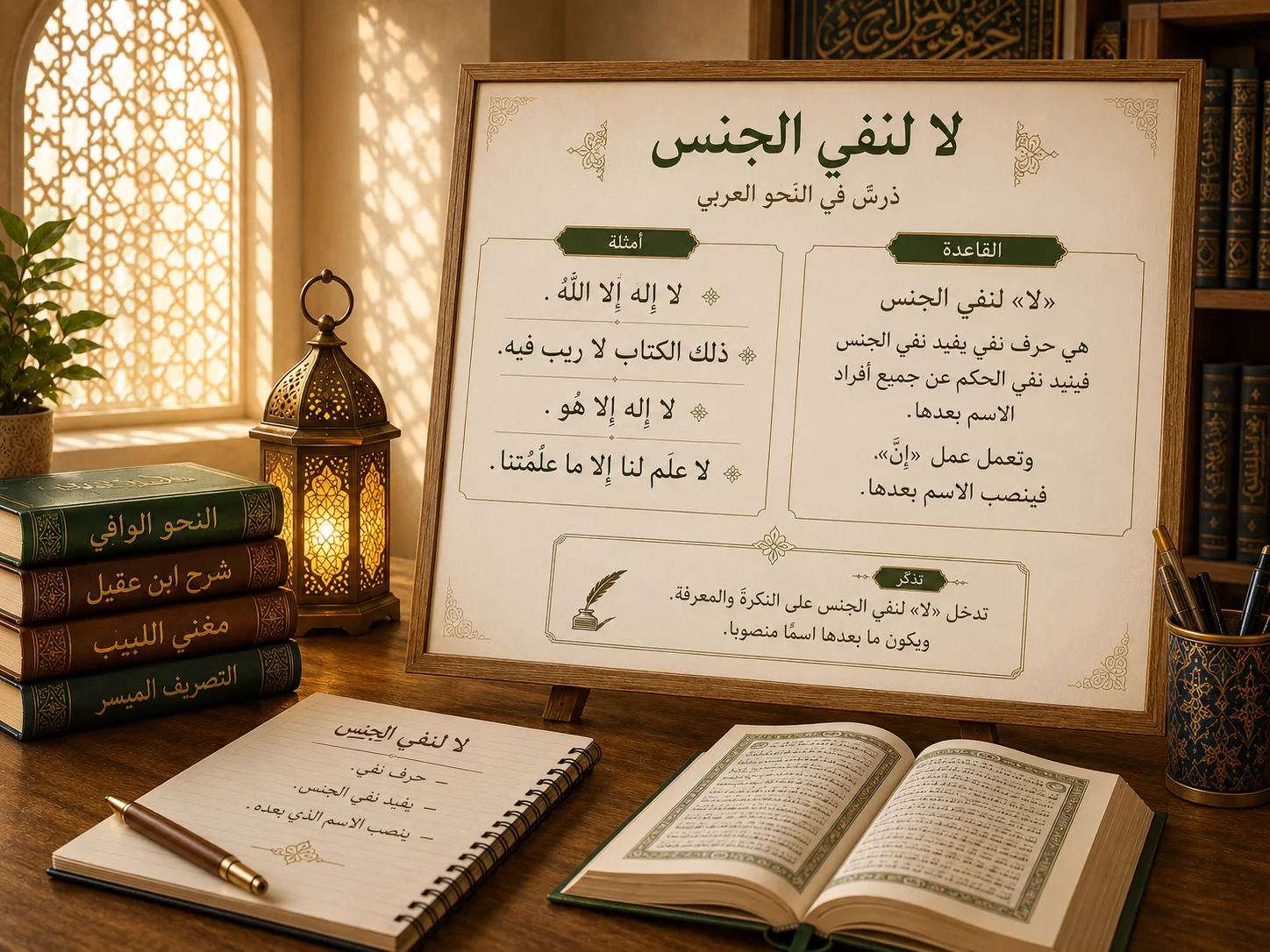 Arabic grammar board with open books
